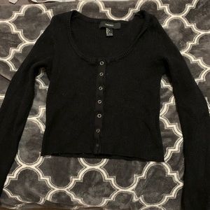 Black button up long sleeve sweater top